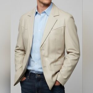 Bonus Italian Fashion Genuine Leather Cream Blazer Coat Size XL